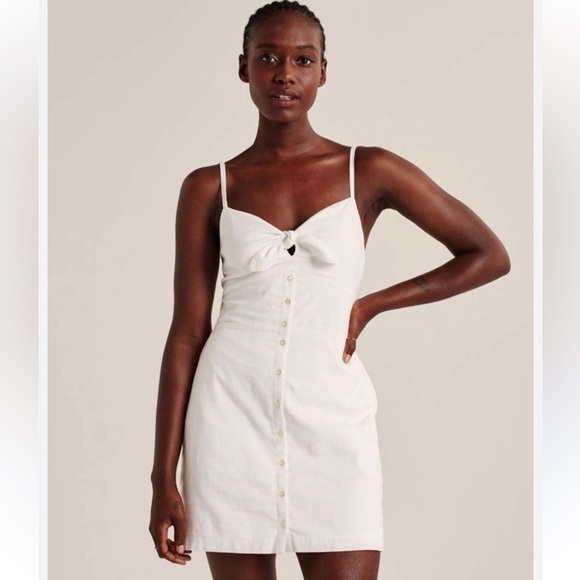 Abercrombie & Fitch button tie front mini dress white S - Picture 1 of 7